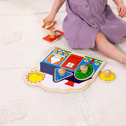 Melissa & Doug First Shapes Jumbo Knob Wooden Puzzle - Wooden Peg Chunky Baby Puzzle, Preschool Learning Shapes Knob Puzzle Board For Toddlers Ages 1+