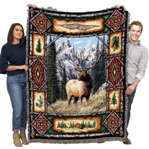 Pure Country Weavers Elk Lodge Blanket - Wildlife Cabin Gift Tapestry Throw Woven from Cotton - Made in The USA (72x54)