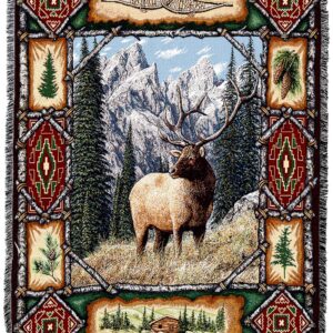 Pure Country Weavers Elk Lodge Blanket - Wildlife Cabin Gift Tapestry Throw Woven from Cotton - Made in The USA (72x54)