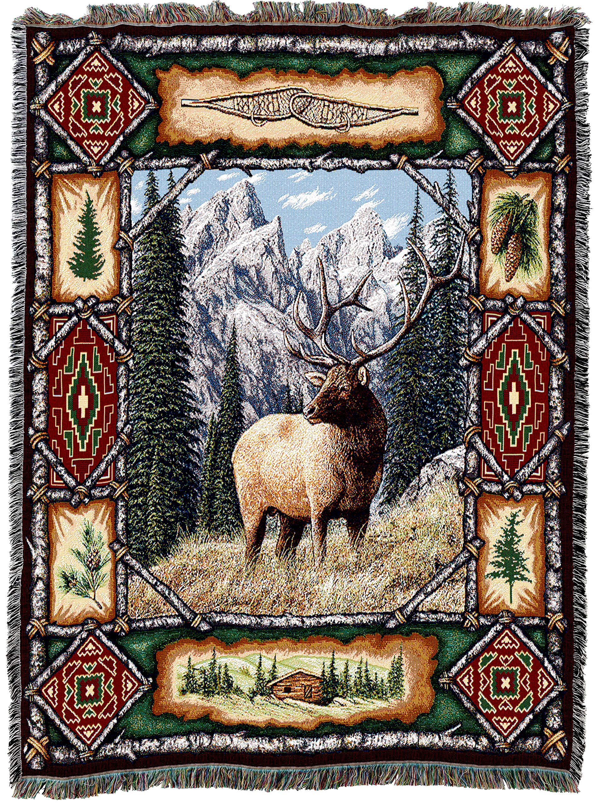 Pure Country Weavers Elk Lodge Blanket - Wildlife Cabin Gift Tapestry Throw Woven from Cotton - Made in The USA (72x54)