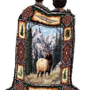 Pure Country Weavers Elk Lodge Blanket - Wildlife Cabin Gift Tapestry Throw Woven from Cotton - Made in The USA (72x54)