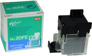 max 20fe flat clinch stapler cartridge for use with eh-20f flat clinch stapler cartridge, staples up to 20 sheets of paper (based on 80gsm stock), 2000 staples in total