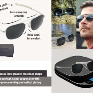 Humvee CampCo Pilot Sunglasses - Polarized Aviator Sunglasses Bayonette, 57mm, Matte Silver Frame, Gray Polarized Lens