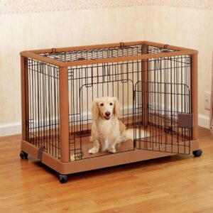 Richell Wood Mobile Pet Pen 940, Autumn Matte Finish