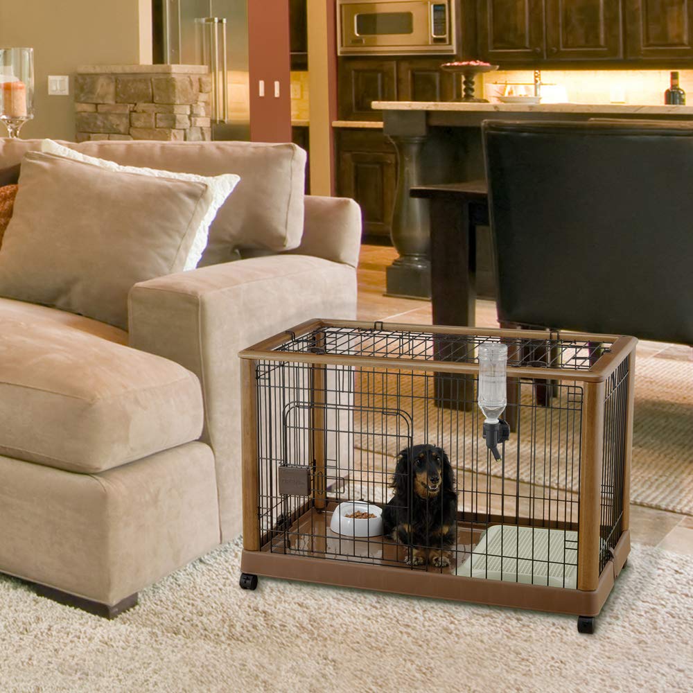 Richell Wood Mobile Pet Pen 940, Autumn Matte Finish