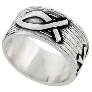 sterling silver labarum ring for men chi-rho symbol christian fish motif handmade 3/8 inch wide size 13