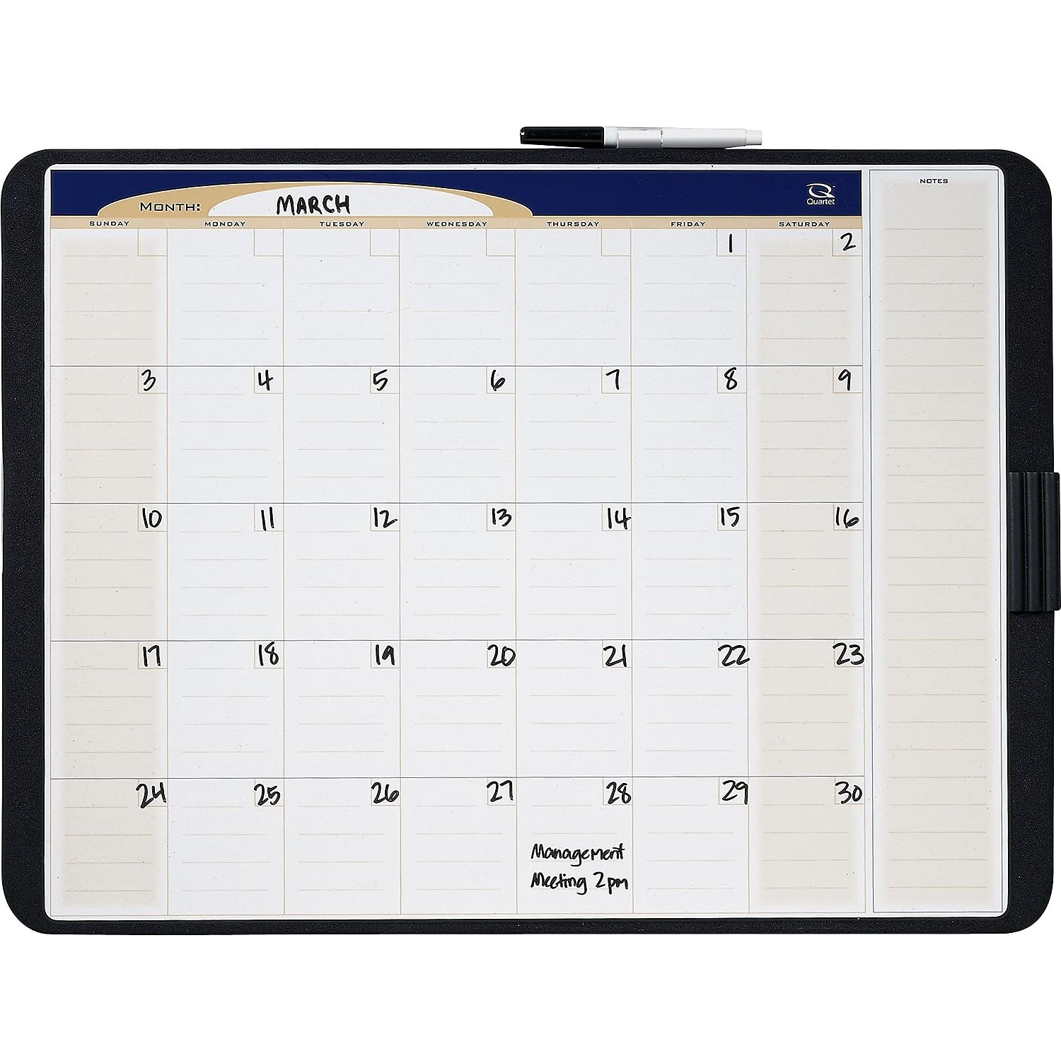 Quartet Calendar Whiteboard, Monthly, 23" x 17" Dry Erase Board, Designer Tack & Write, Black Frame (CT2317)