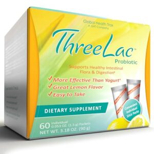 threelac probiotic dietary supplement, natural lemon flavor, includes 60 .053-ounce packets