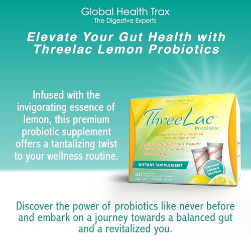 Threelac Probiotic Dietary Supplement, Natural Lemon Flavor, Includes 60 .053-Ounce Packets