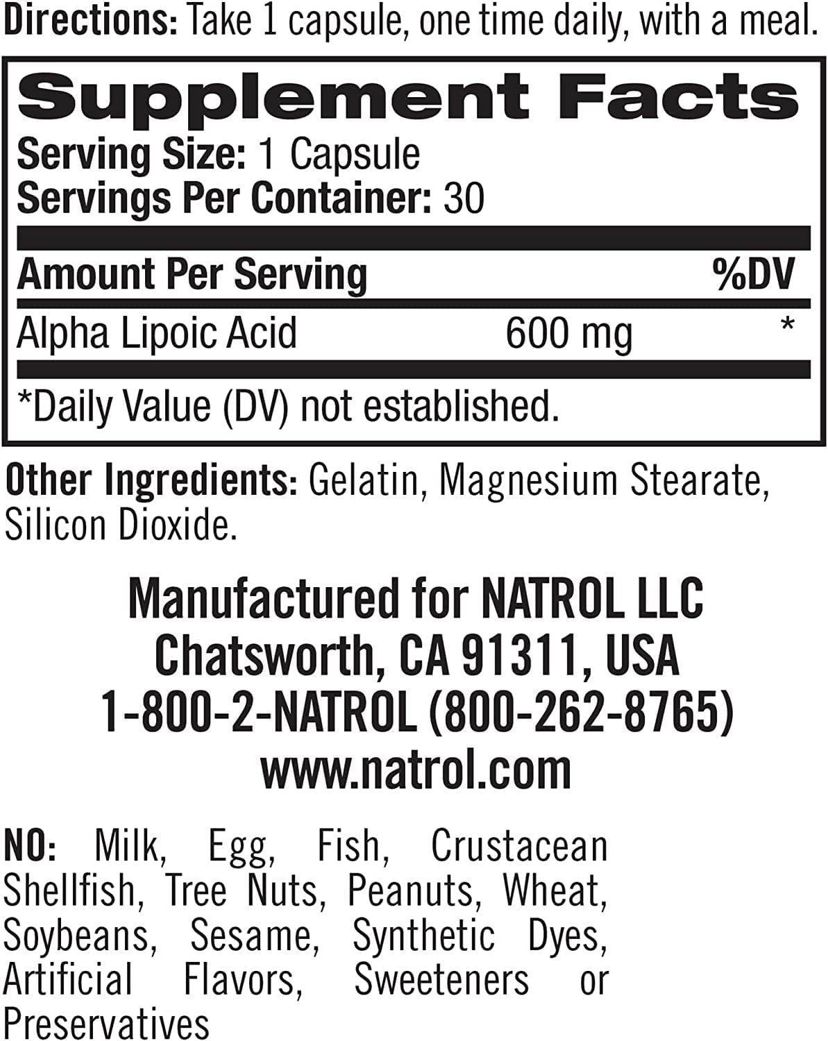 Natrol Alpha Lipoic Acid 600 Mg, 30 count