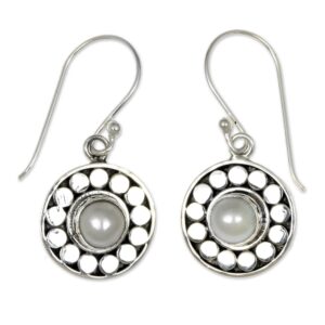 novica artisan handmade pearl dangle earrings sterling silver white indonesia birthstone [1.2 in l x 0.5 in w] ' sunny day'