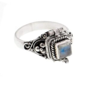 square sterling silver rainbow moonstone poison box locket ring size 9(sizes 4,5,6,7,8,9,10,11)