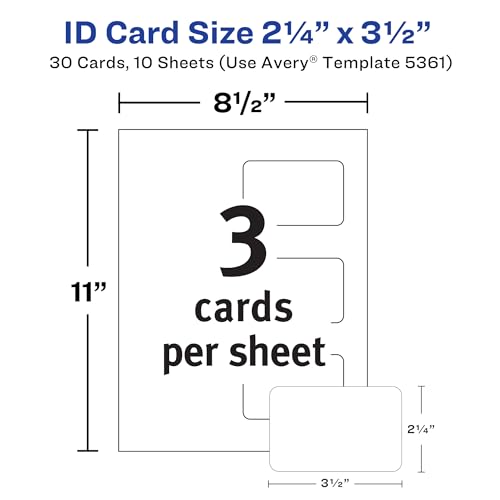 Avery Customizable Self-Laminating ID Cards, 2.25" x 3.5", White Printable Inserts, 30 Laminated ID Cards (5361)