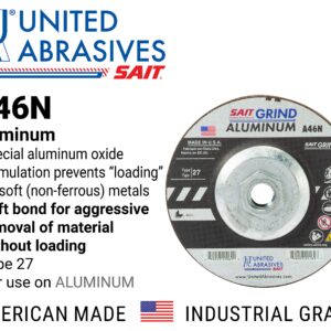 United Abrasives-SAIT 20162 A46N Aluminum Grinding Wheel (Type 27/Depressed Center) 4 1/2" x 1/4" x 5/8-11", 10-Pack