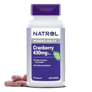 natrol cranberry 430 mg per serving, cranberry supplement for womens health, 30 capsules, up to a 15 day supply