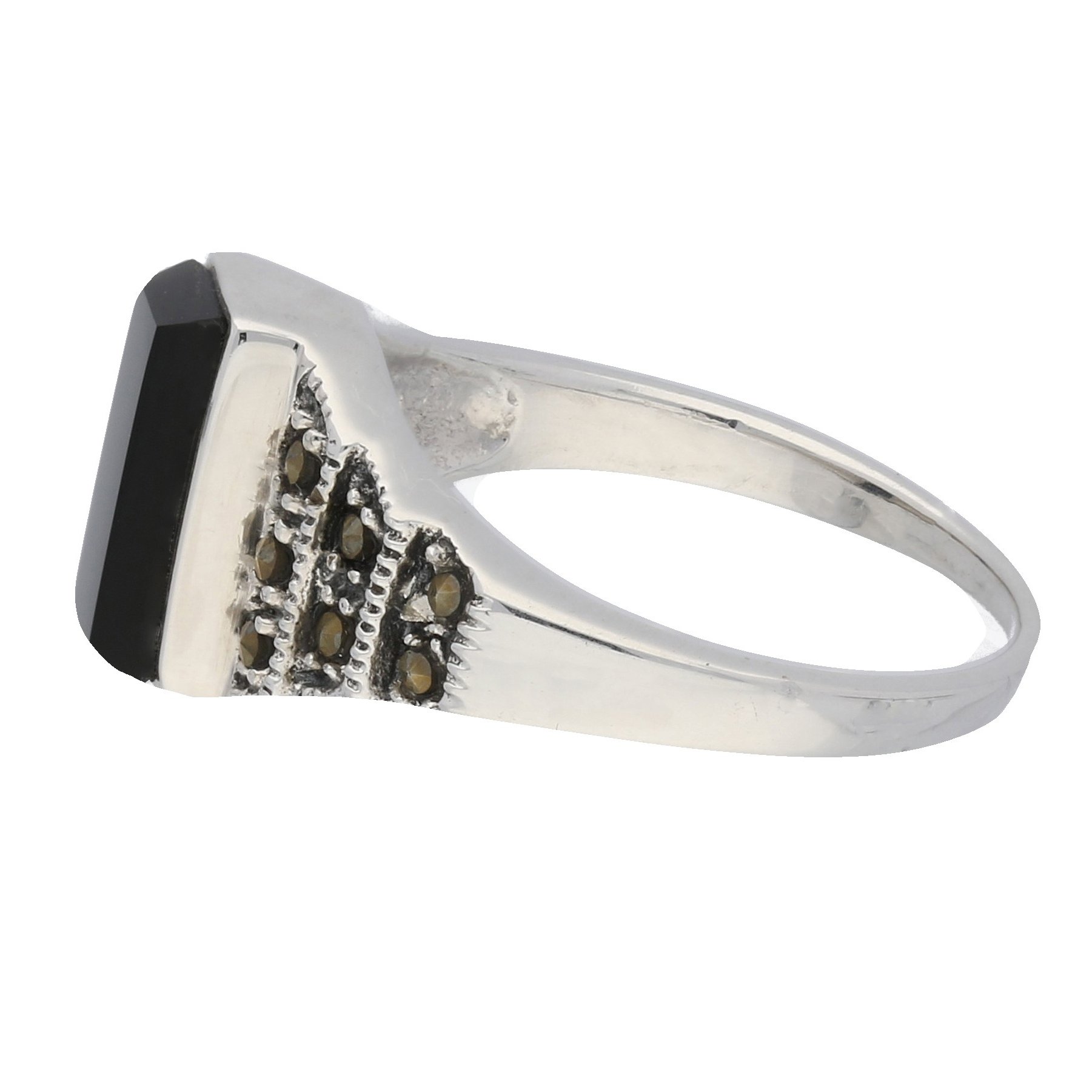 Marcasite and Black Onyx Sterling Silver Bar Ring Size 7(Sizes 6,7,8,9)