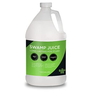 froggy's fog swamp juice bottle , ridiculously long-lasting fog fluid with 2-3 hour hang time for professional and home haunters, theatrical effects, and djs, 1 gallon