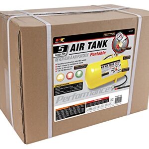 Performance Tool W10005 Hi-viz 5-Gallon Horizontal Portable Air Tank With Tire Air Chuck , Yellow