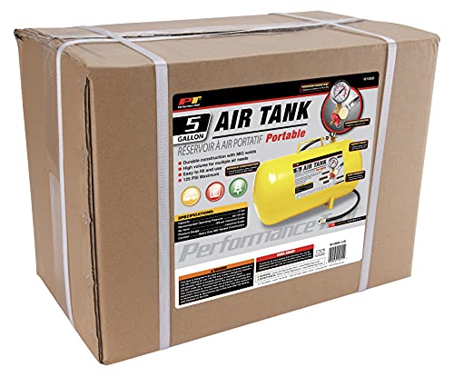 Performance Tool W10005 Hi-viz 5-Gallon Horizontal Portable Air Tank With Tire Air Chuck , Yellow