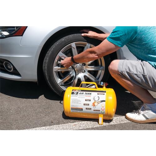 Performance Tool W10005 Hi-viz 5-Gallon Horizontal Portable Air Tank With Tire Air Chuck , Yellow