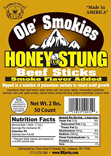 Buffalo Bills 2 lbs Honey Stung 6" Ole' Smokies Saddlebag (50 beef sticks per saddlebag)