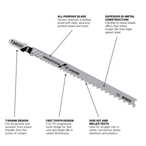 BOSCH T345x F3-Piece 4-1/2 In. 8-12 TPI Progressor for Wood T-Shank Jig Saw Blades