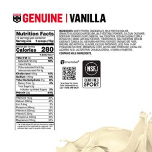 Muscle Milk Genuine Protein Powder, Vanilla Crème, 2.47 Pound, 16 Servings, 32g Protein, 2g Sugar, Calcium, Vitamins A, C & D, NSF Certified for Sport, Energizing Snack, Packaging May Vary