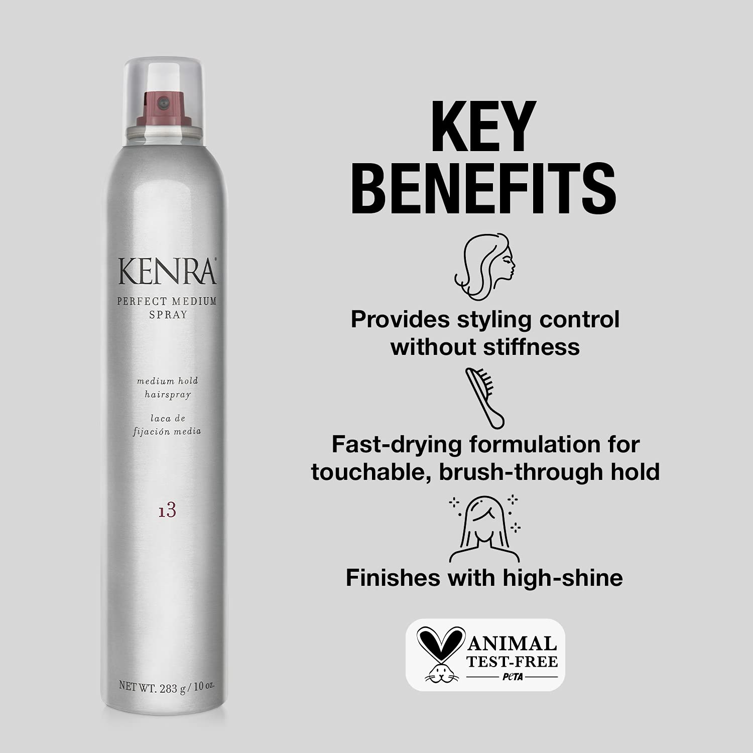 Kenra Perfect Medium Spray 13 50% | Provides Styling Control Without Stiffness | Medium Hold | Fast-Drying Formulation | High Shine Finish | All Hair Types | 10 oz