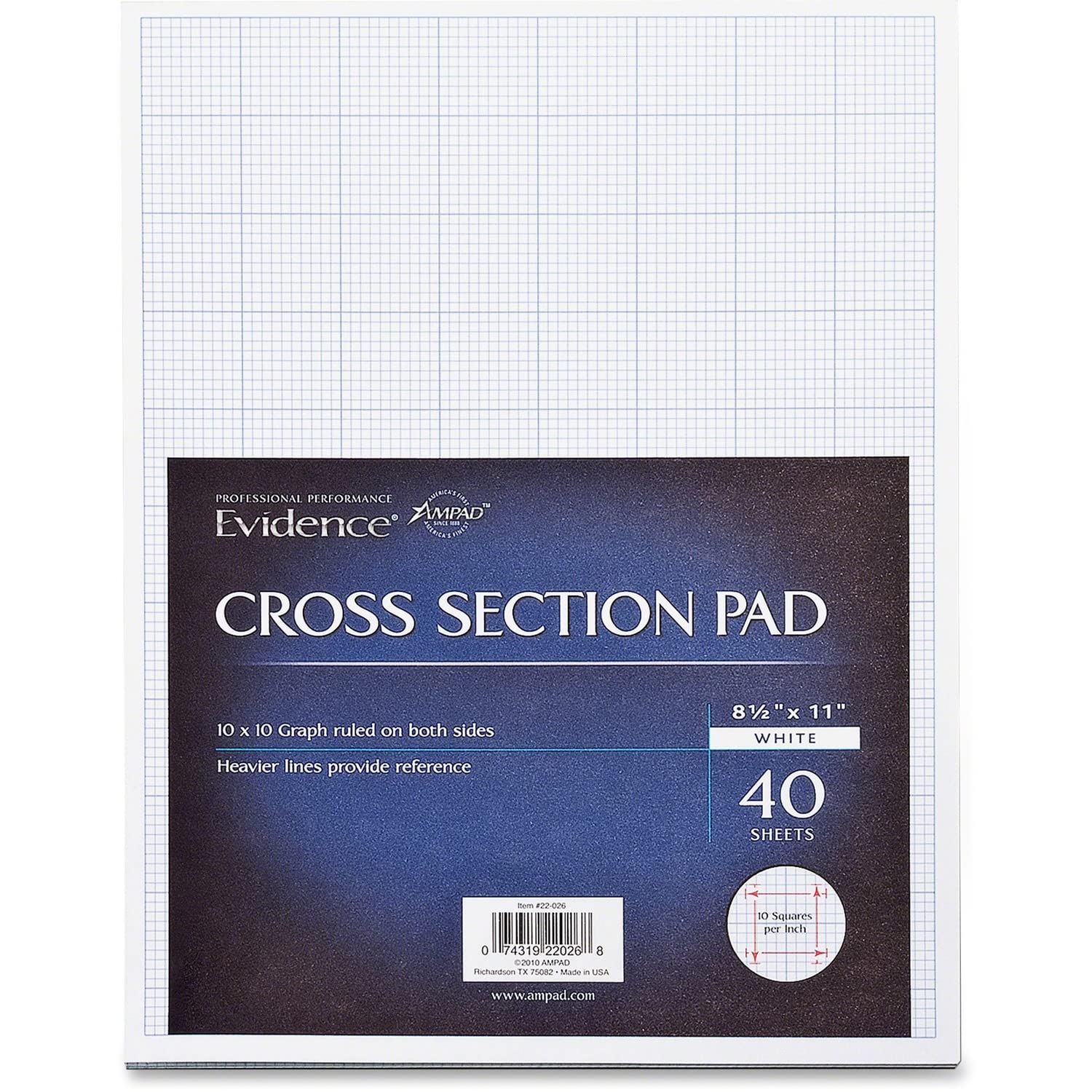 TOPS Products Cross-Seion Pad, Ruled 10x10, 20lb, 40 Shts, 8-1/2"x11", White (TOP22026)