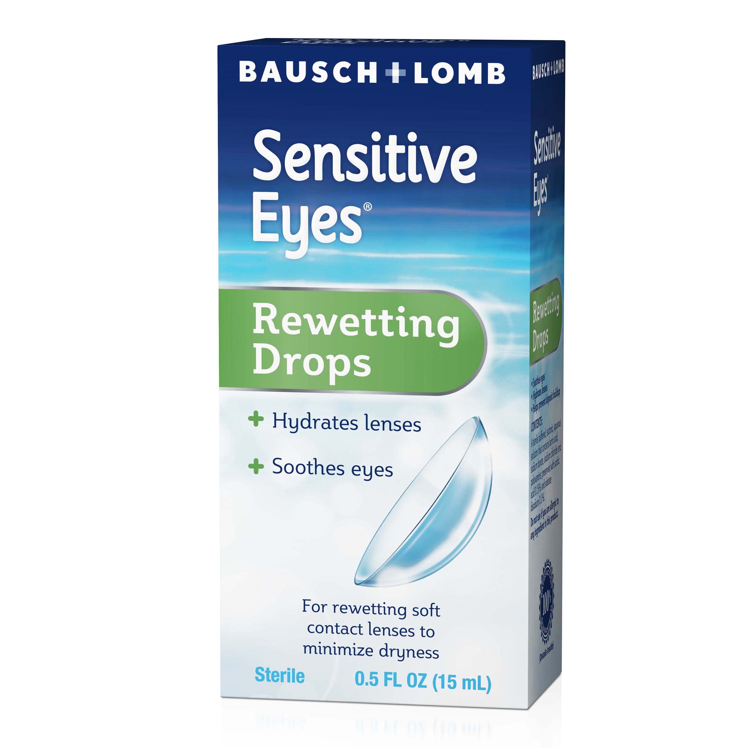 Bausch & Lomb Sensitive Eyes Contact Lens Solution, for Rewetting Soft Contact Lenses, 0.5 Fl Oz