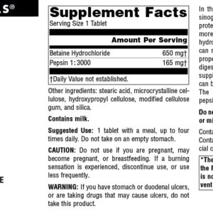 Source Naturals - Betaine HCl Hydrochloric Acid Source 650 mg. - 180 Tablets