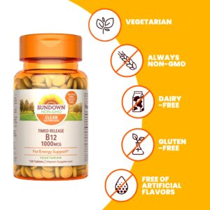 Sundown Timed Release Vitamin B12 1000 mcg, Supports Nervous System And Cellular Energy Health, 120 Tablets