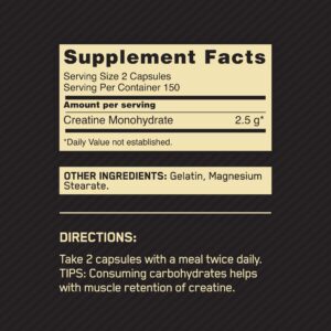 Optimum Nutrition Micronized Creatine Monohydrate Capsules, Keto Friendly, 2500mg, 300 Capsules (Packaging May Vary)