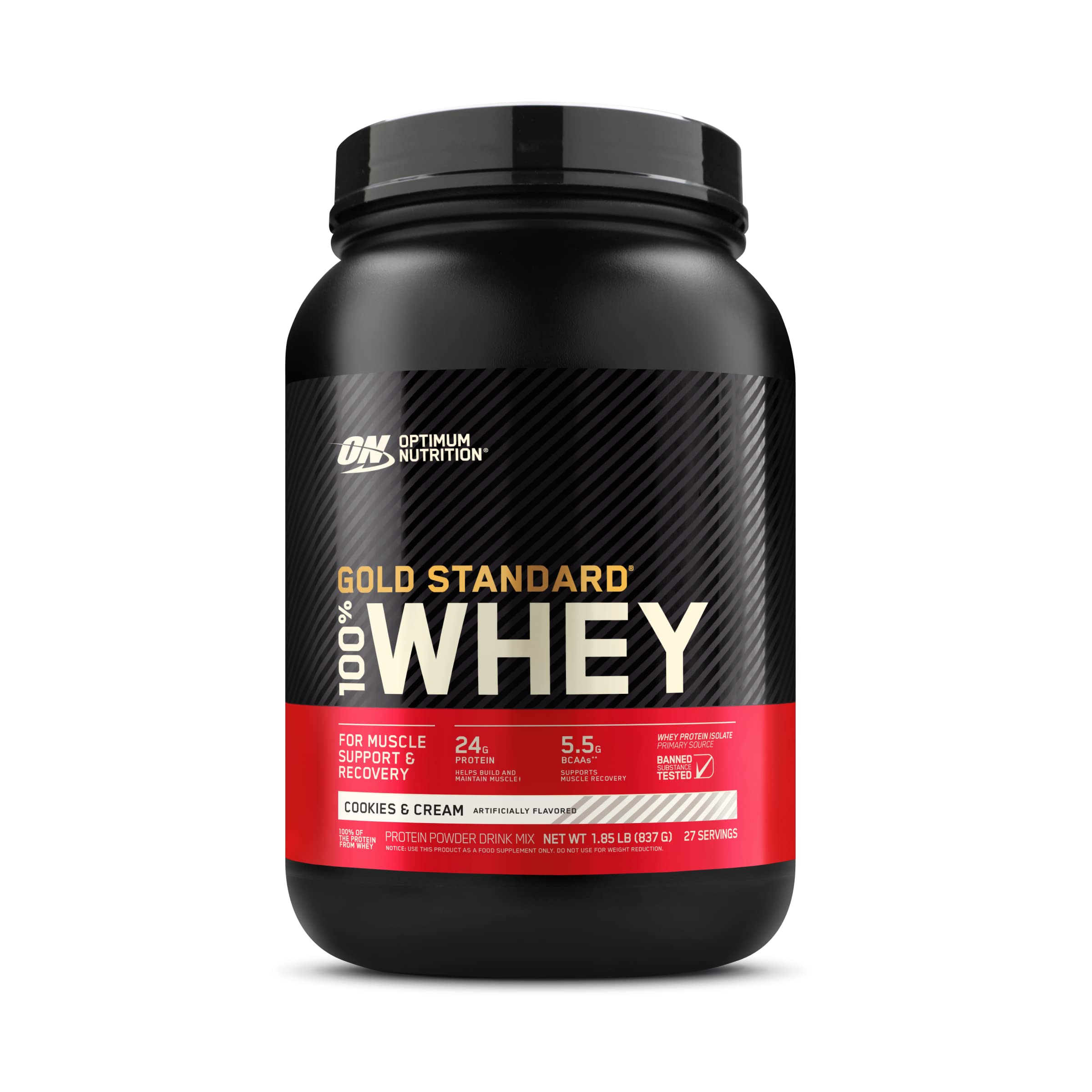 Optimum Nutrition Gold Standard 100% Whey Protein Powder, Cookies & Cream, 1.85 Pound (Package May Vary)