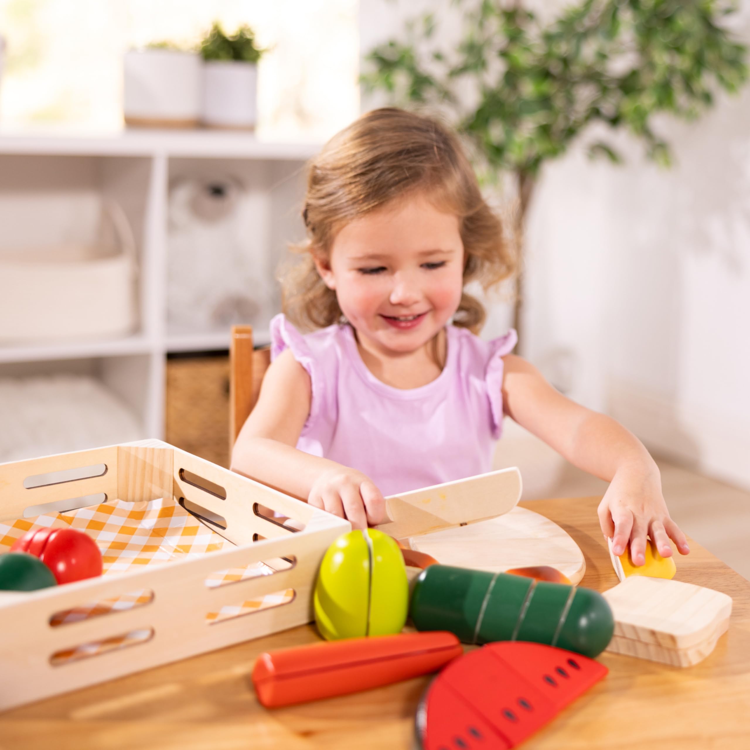 Melissa & Doug Cutting Food Play Food Set With Wooden Pieces, Knife, Cutting Board