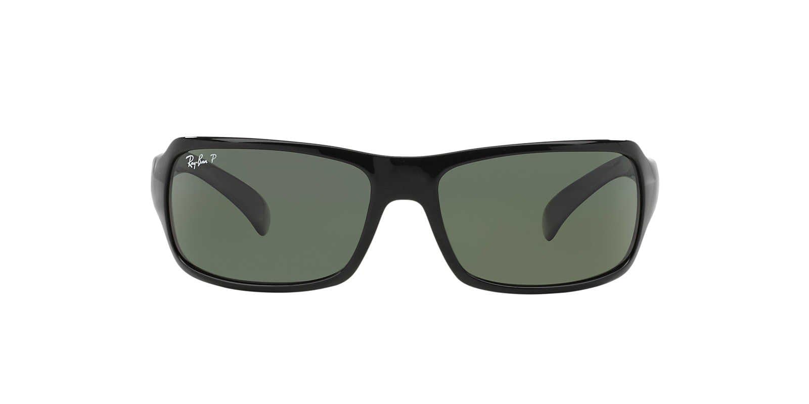 Ray-Ban Men's RB4075 Rectangular Sunglasses, Black/Polarized Dark Green, 61 mm