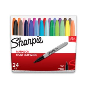 Sharpie Permanent Markers, Fine Point, Assorted Colors, 24 Count