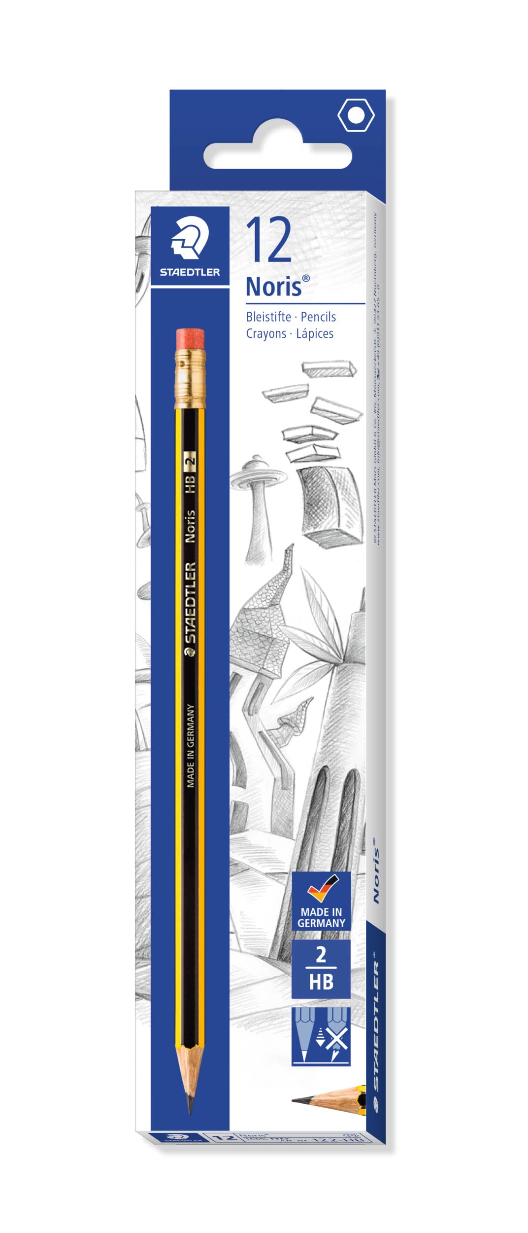 STAEDTLER 122-HB Noris Graphite Pencils with Eraser-Tip - HB (Box of 12)