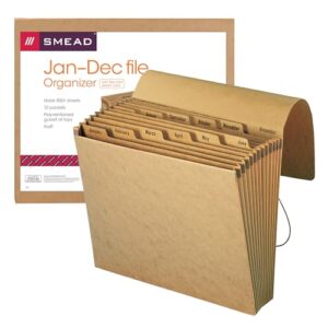 Smead Expanding File with Flap and Cord Closure, 12 Pockets, Monthly (Jan-Dec), Letter Size, Kraft (70186)