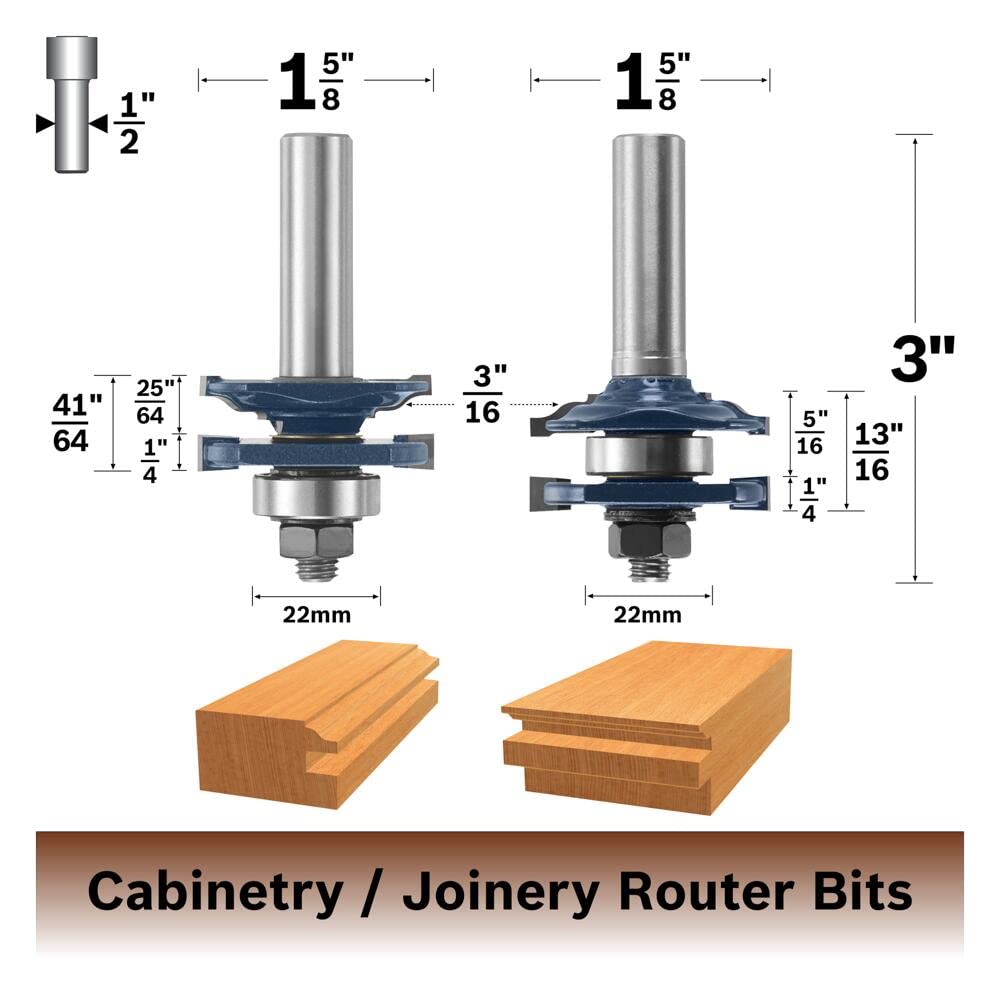 Bosch 85625MC 1-5/8-Inch Diameter Carbide Tipped Ogee Stile & Rail 2 Piece Router Bit Set 1/2-Inch Shank