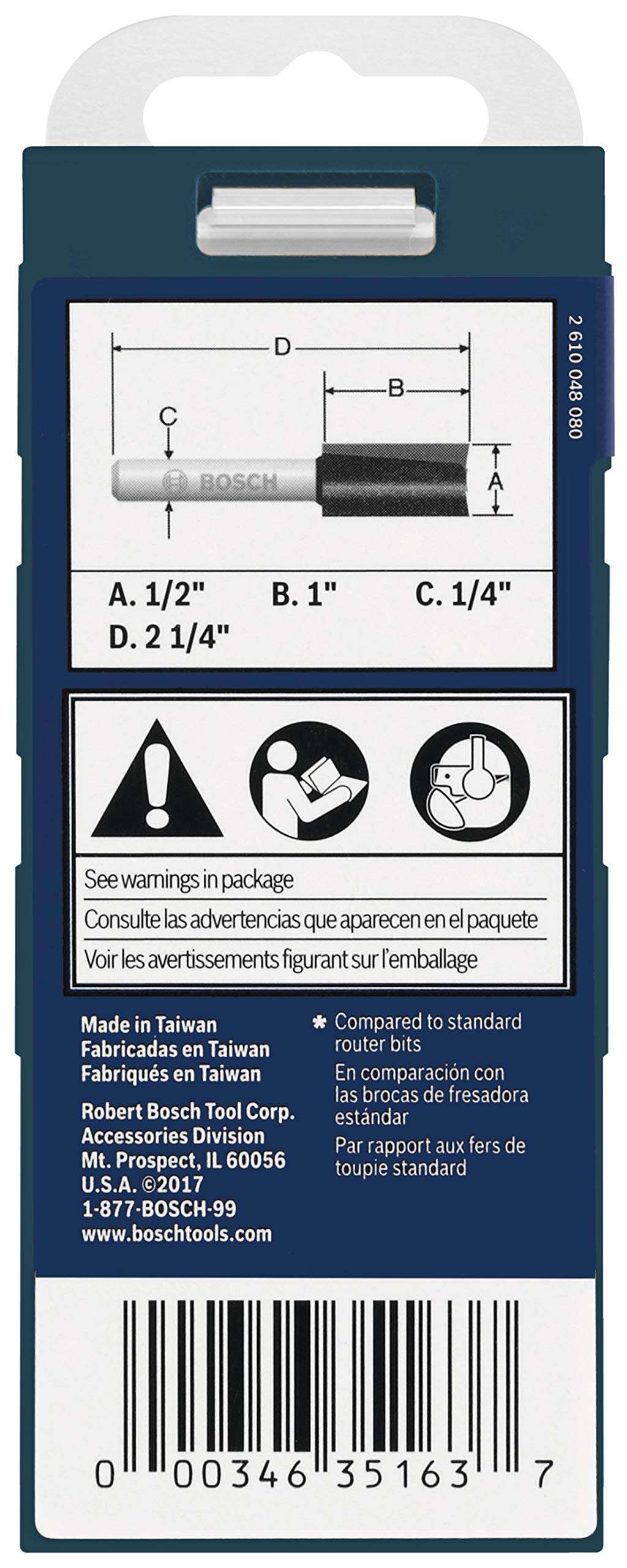 BOSCH 85227MC 1/2 In. x 1 In. Carbide-Tipped Double-Flute Straight Router Bit