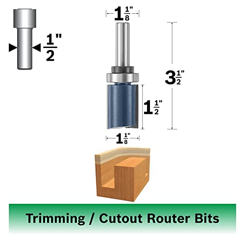 Bosch 85671M 1-1/8 In. x 1-1/2 In. Carbide Tipped 2-Flute Top Bearing Straight Trim Bit