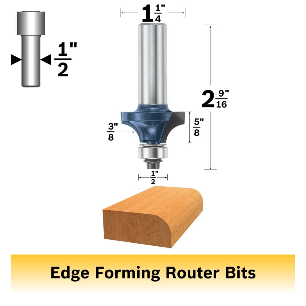 BOSCH 85594M 1-1/4-Inch Diameter 43/64-Inch Cut Carbide Tipped Roundover Router Bit 1/2-Inch Shank