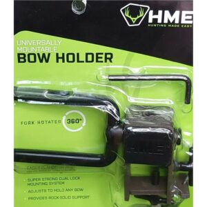 HME High-Quality Durable Reliable Versatile Easy-to-Install Universally Mountable Hunting Tree Stand Bow Holder - 360 Fork Rotation, Rock solid attachment