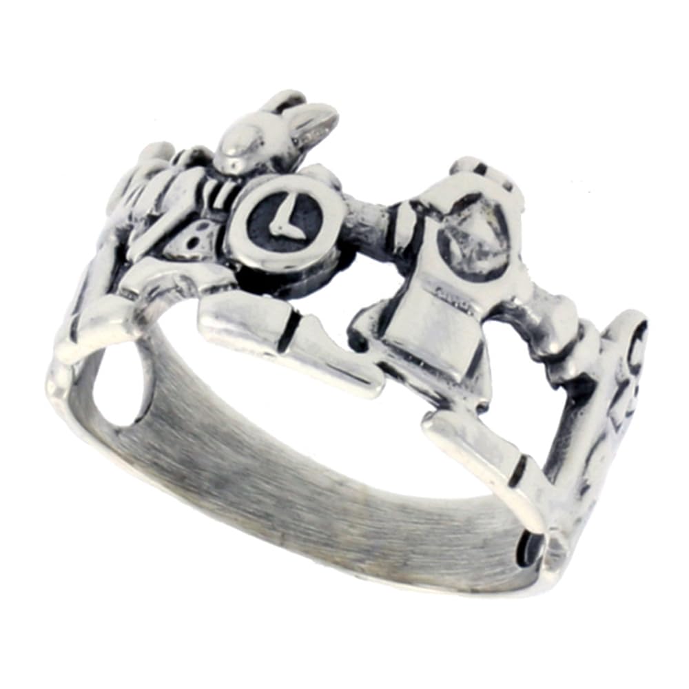 Sterling Silver Alice in Wonderland Ring 3/8 inch wide size 10