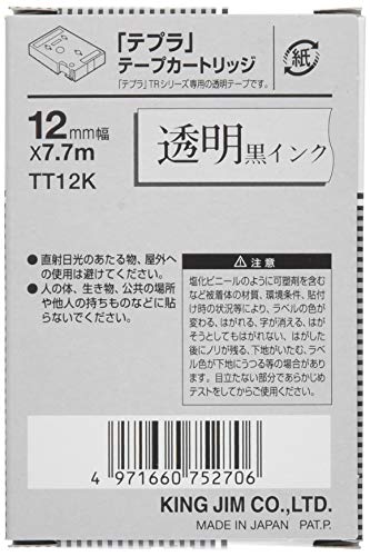 King Jim TT12K Tepra TR Tape Cartridge, 0.5 inches (12 mm), Transparent