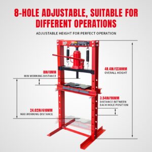 BIG RED T51201 Torin Steel H-Frame Hydraulic Garage/Shop Floor Press with Stamping Plates, 12 Ton (24,000 lb) Capacity, Red