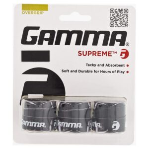 gamma sports supreme overgrip for tennis, pickleball, squash, badminton, and racquetball racquets, 3 count (pack of 1), black