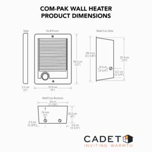 Cadet Com-Pak Electric Wall Heater Complete Unit with Thermostat (Model: CSC151TW, Part: 67509), 5120 BTU, 120 Volt, 1500 Watt, White