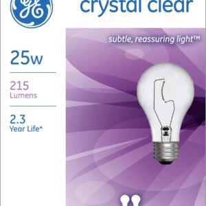 GE 97478 25-Watt 215-Lumen Decorative A19 Incandescent Light Bulb, Crystal Clear, 2-Pack